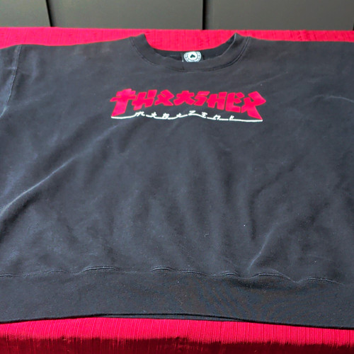 Thrasher Black Crew Neck Graphic Logo Fleece Pullover Sweatshirt Men's XL