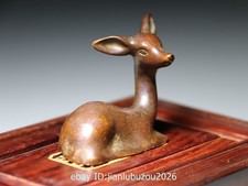 China Dynasty Folk Old Antique Red Copper Animal Sika Deer Art Statue 7CM