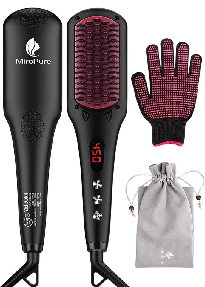 MiroPure Hair Straightener Ionic Brush Hot Nano Comb MCH Wide Heated 3D Teeth - Image 3 of 4