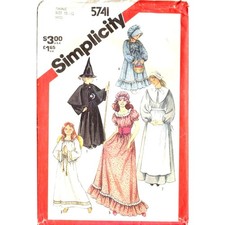 Simplicity 5741 Witch Angel Prairie Girl Quaker Colonial Costume Pattern S 7-12
