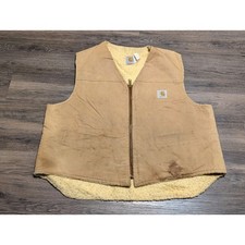 Carhartt V02 Sherpa Lined Duck Canvas Vest Mens 2XL Brown Vintage 90s USA Made