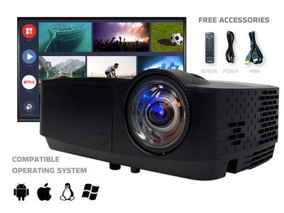 DLP Short-Throw Projector for Yoga and Dance Studios 3300 Lumens PC 3D Ready 4K