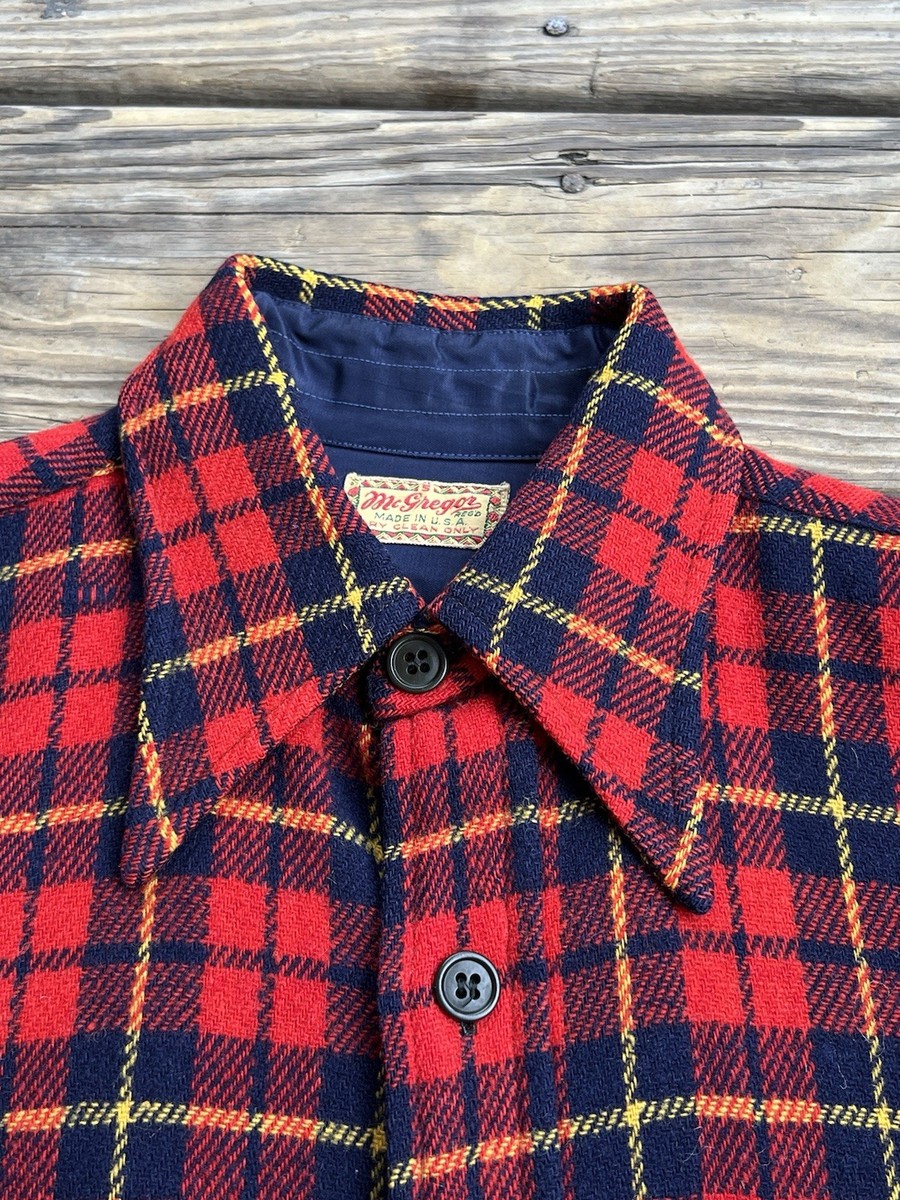 Vintage 40s 50s McGregor 100% Wool Flannel USA Button Up Shirt S