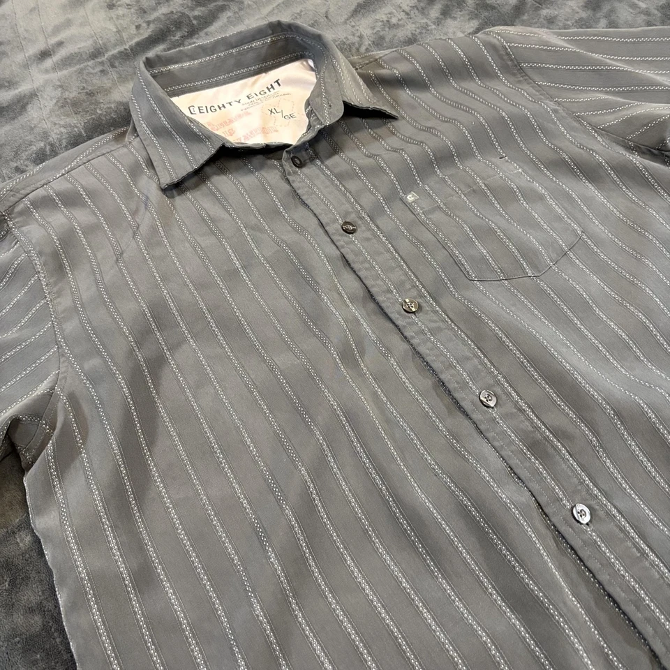 C.Eighty Eight Men’s XL Button Up Shirt Gray White Vertical Stripe Casual Y2K - Image 3 of 4