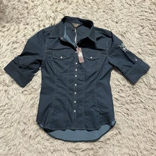New Women’s Small Blue Goode Rider Horseback Riding Button Down Shirt