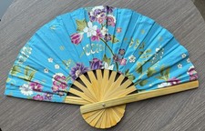 Fan Thai Folding Sky Flowers Hand Bamboo Thailand Decor                         110