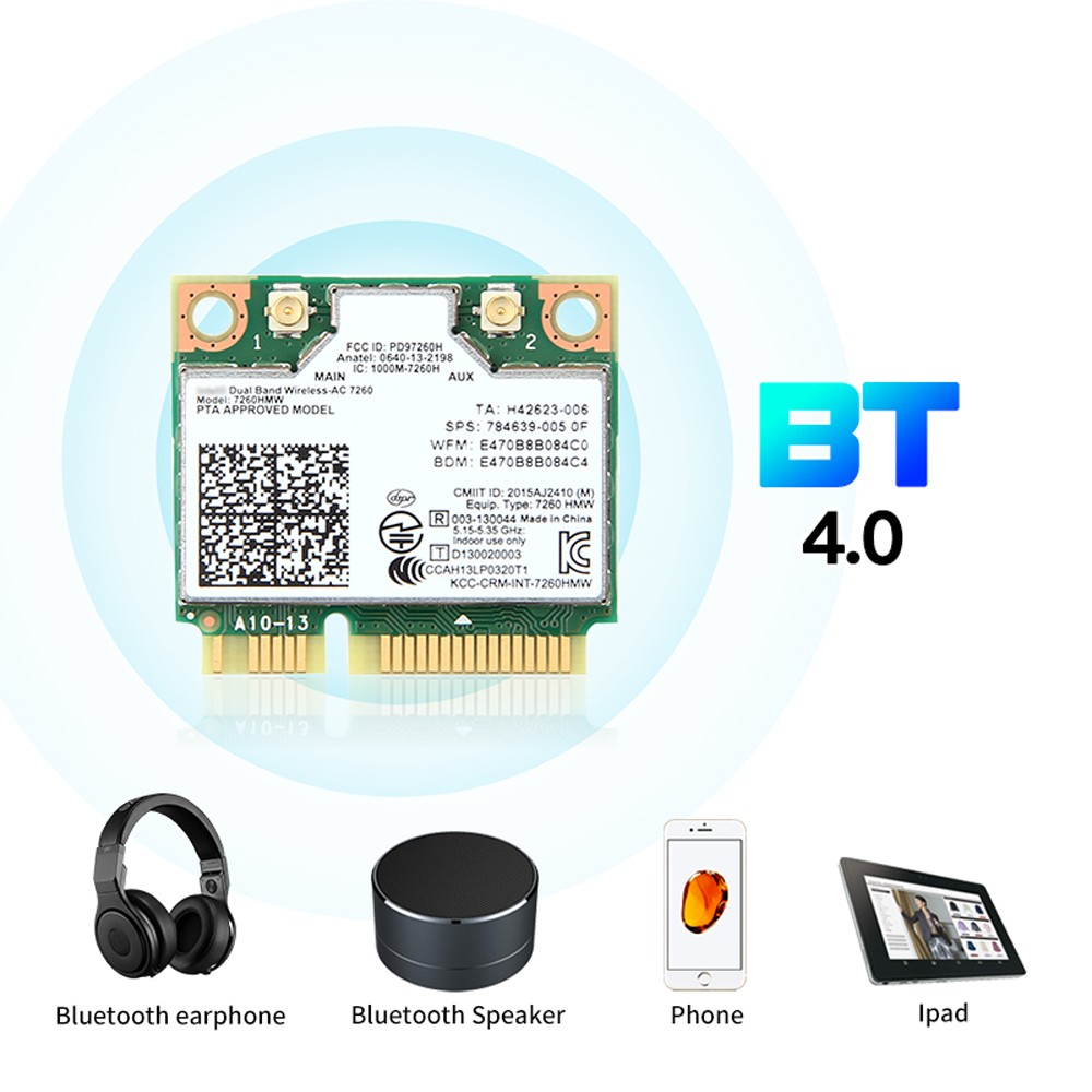 Intel Wireless-AC 7260HMW PCI-E WiFi Card 2.4G/5GHz Wireless BT4.0