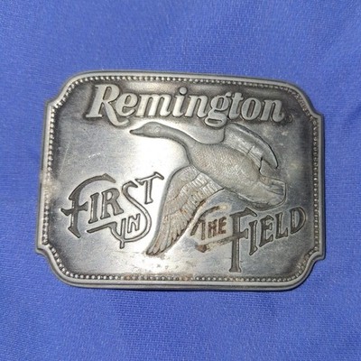 Remington ''First in the Field'' Duck Hunting Belt Buckle Silver Metal 1.5in