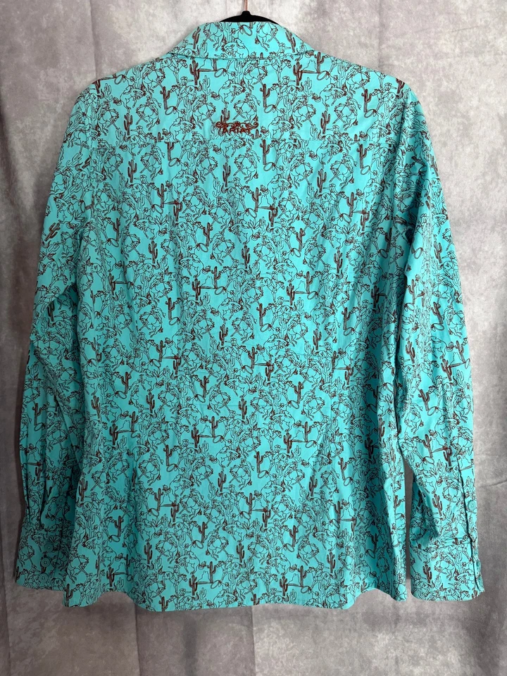 Ariat R.E.A.L. Kirby Stretch Western 印花 LS 衬衫女式大号绿松石色 — 第 2/4 张图片