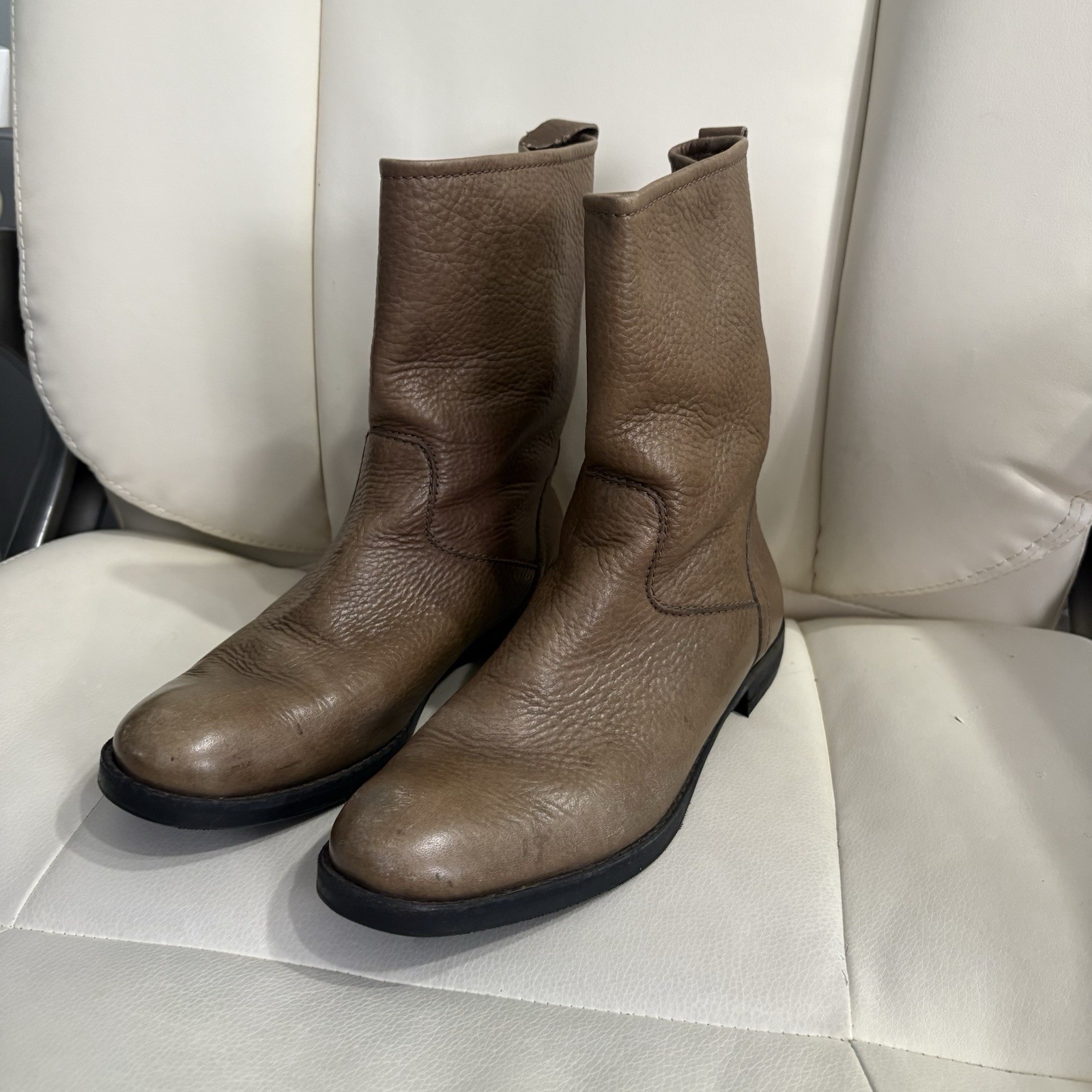 Coach Women’s Callan Pebble Leather Mid Calf Boots | Light Brown Boot | Size 6.5