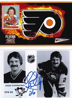 2 OREST KINDRACHUK Authentic Autograph Flyers & Penguins NHL 4X6 Hockey Photos