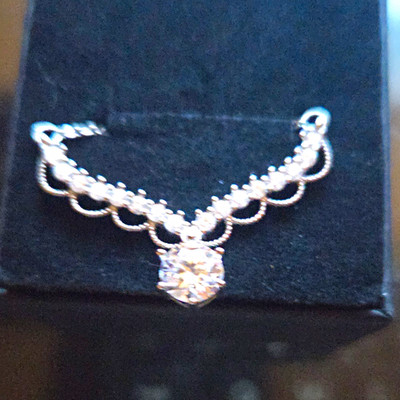 Silver 925 Moissanite 1.5 CT Round Pendant Necklace w Accents Cable Chain