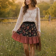 Xhilaration Floral Ruffle Mini Skirt Boho Cottagecore Small Prairie Indie Folk