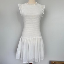 White Coquette Ruffle Mini Ruched Medium Preppy Mini Dress