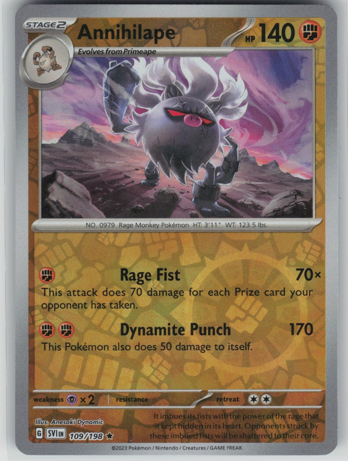 NM Annihilape 109/198 Reverse Holo Rare Scarlet & Violet Pokemon 2023