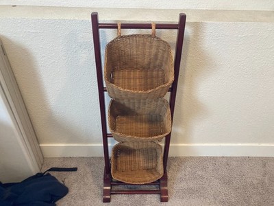 3-Tier Floor Stand w Wicker Storage Basket Bins, Organizer for Bathroom, Kitchen