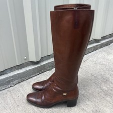 Vintage Salvatore Ferragamo Boots Sz 6 AA Riding Brown Calf Leather Logo Horse