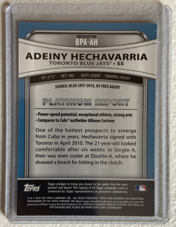 2010 Bowman Platinum Prospect Autographs Refractors #AH Adeiny Hechavarria - Image 2 of 2