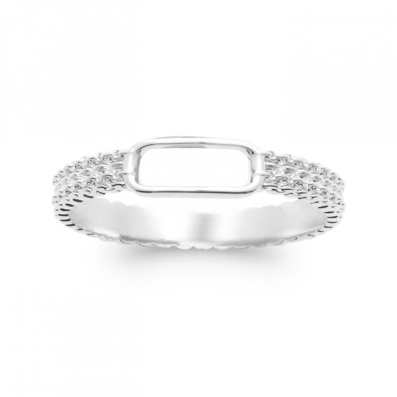 Bague rectangle ajouré en argent massif 925 rhodié chic pour femme
