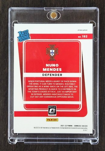 Nuno Mendes Rated Rookie 2022 Panini Donruss Optic GREEN VELOCITY PRIZM - Picture 2 of 3