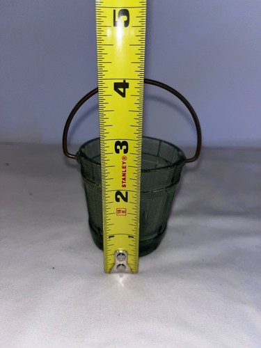 Vintage Green Glass Ashtray Small Bucket w/ Handle - Picture 7 of 8