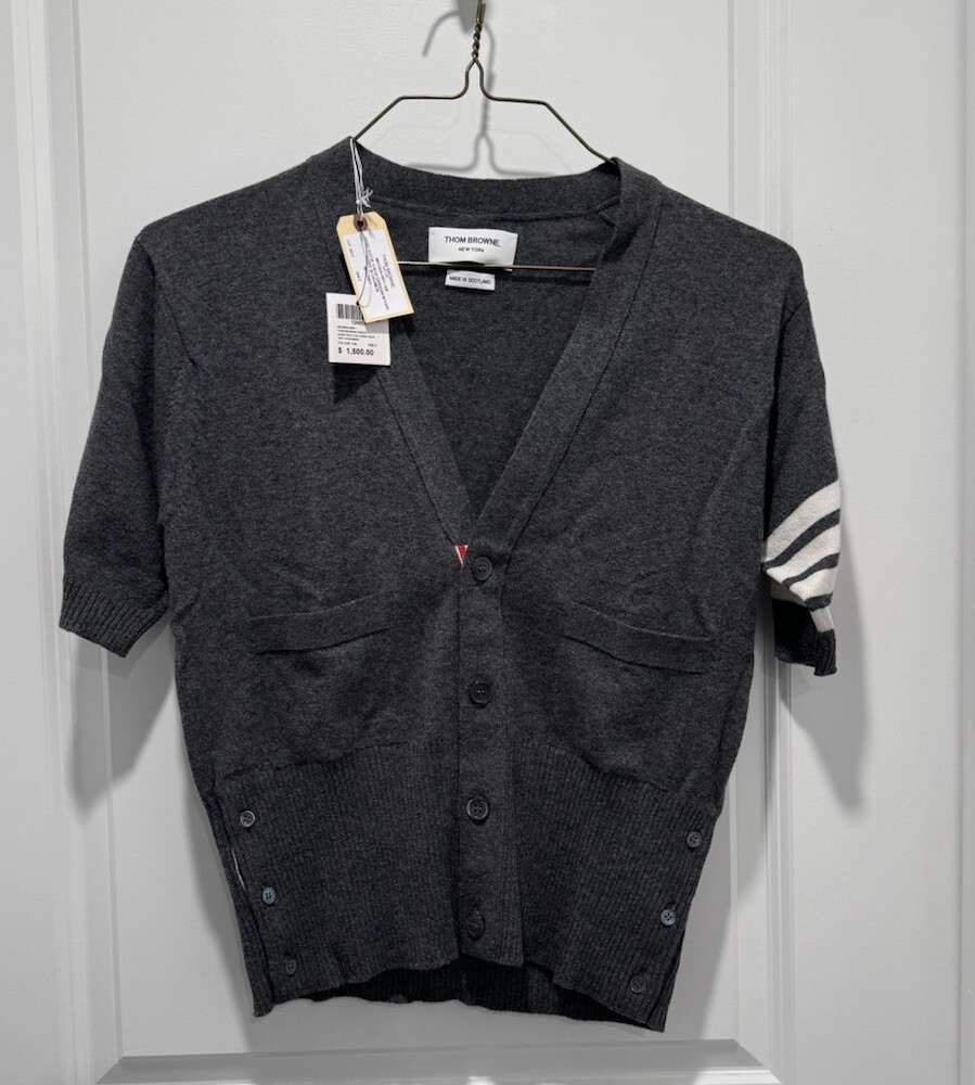 THOM BROWNE ネイビー カーディガン　サイズ1 Cotton Milano Stitch V Neck Cardigan | Thom Browne