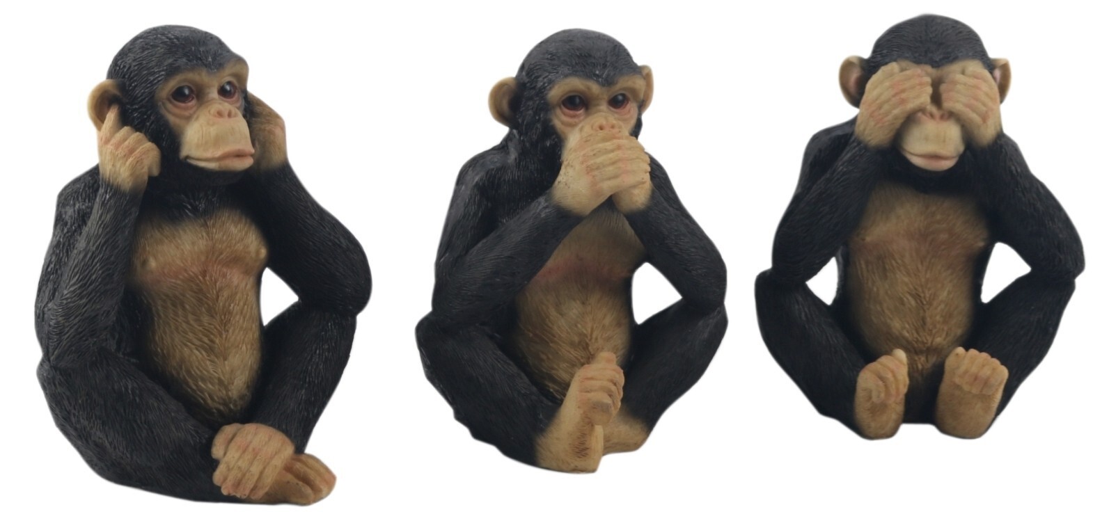 THREE WISE CHIMPS MONKEYS CHIMPANZEES ORNAMENTS SEE NO EVIL HEAR NO SPEAK NEW
