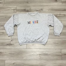 Vtg Genus Mickey Mouse Sweatshirt Adult Large Gray Disney Made In USA Pullover