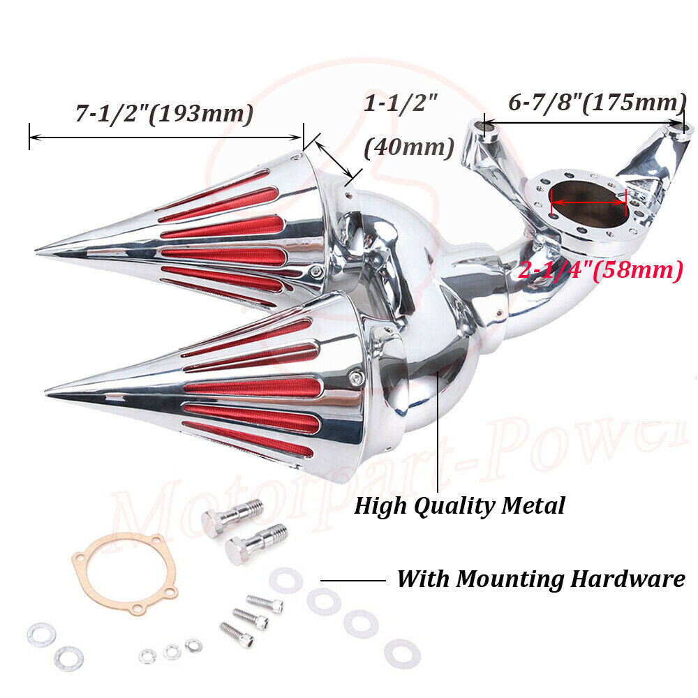 Chrome Two Dual Spike Cone Air Cleaner Intake Filter For