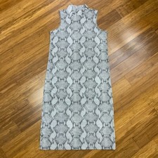 Banana Republic Women XS Dress Gray Snake Print Mock Neck Sleeveless Midi Sheath
