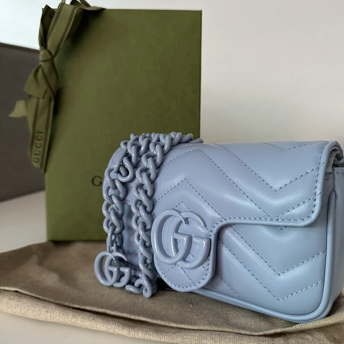 New Gucci GG Marmont Belt Bag / Shoulder Bag In Pale Blue