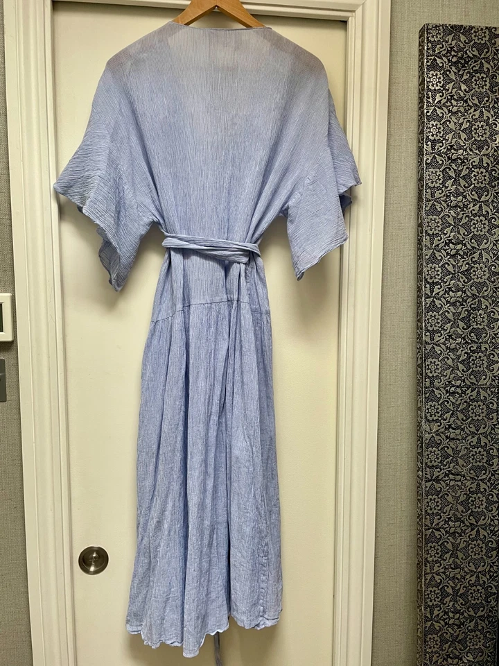 Vanessa Bruno Lolita Wrap Dress Blue Cotton, Drop Waist, Ruffle Sleeve UK10 VGC  — 第 2/4 张图片