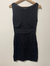 Vintage Little Black Dress Flapper Style Fringe Skirt Silk Top Size Small