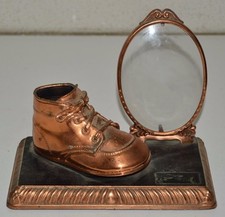 Vintage Baby Shoe Nursery Decor Brass Tone Metal Photo Frame  Stand Rare