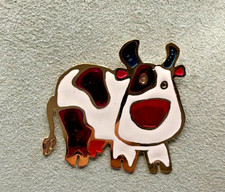 AS13. Gold Tone and Enamel Colorful Cow Two Hands Brand Made in USA