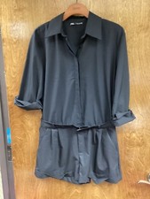 Women "ZARA" black, short sleeves, w/ faux belt romper. Size L . P.O.