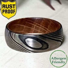 8mm Custom Hand Forged Gunmetal Damascus Steel Ring Men engagement Wood Sleeve