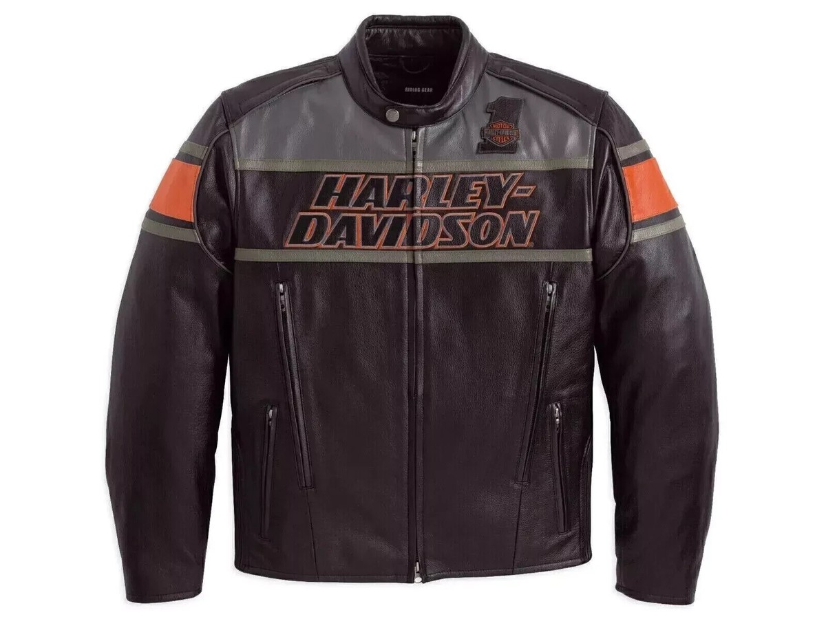 Harley Davidson Men's Biker Blocked B&S Black Leather Jacket Harley Davidson Men's Biker Blocked B&S Black Leather Jacket