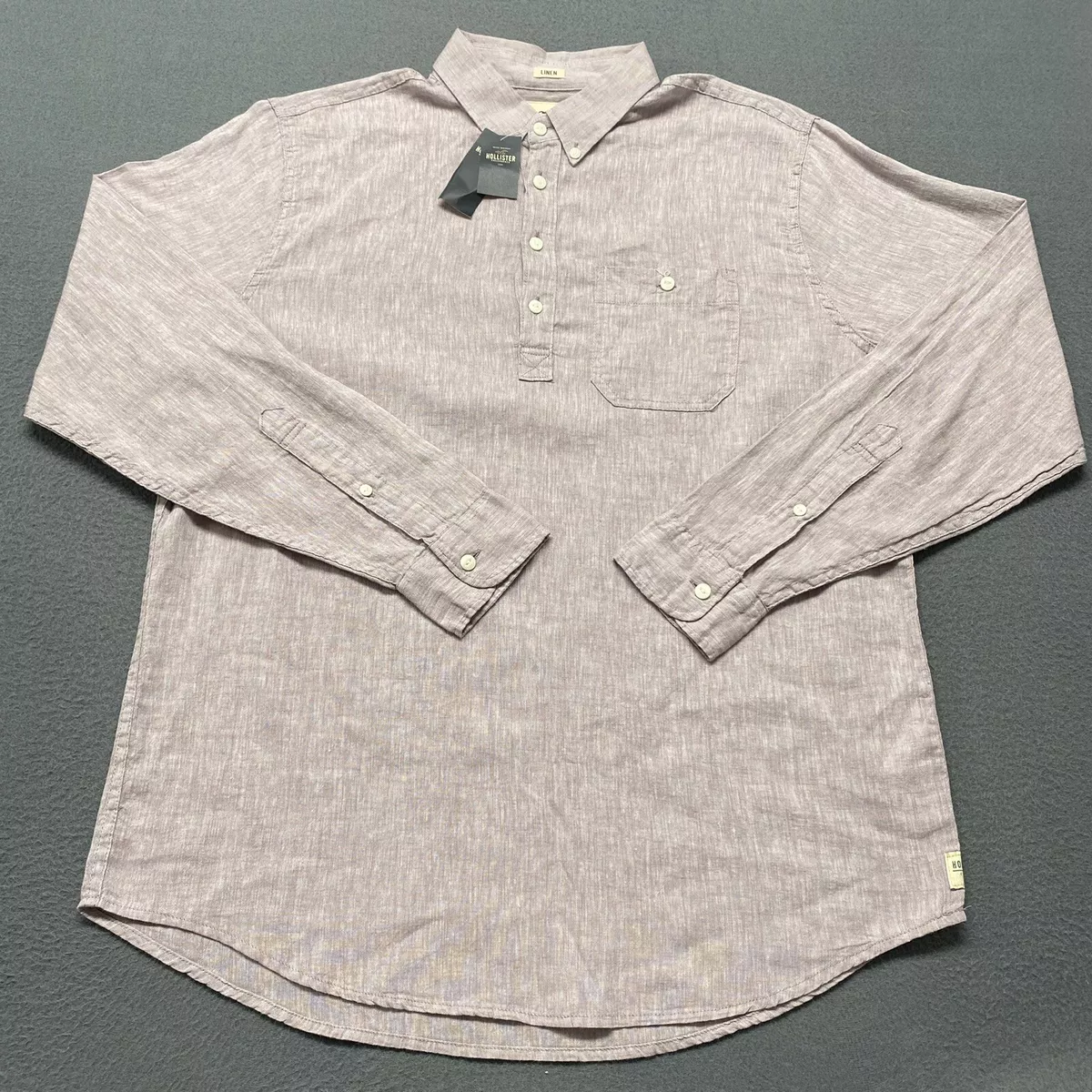 NWT Hollister Henley Shirt Men’s XL Light Purple Linen Blend Casual