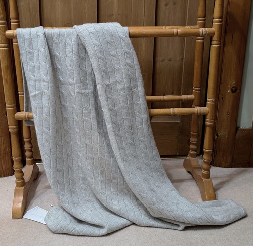 Ralph Lauren Marl Grey Pure Cashmere Cable Knit Baby Blanket - Car Blanket £299