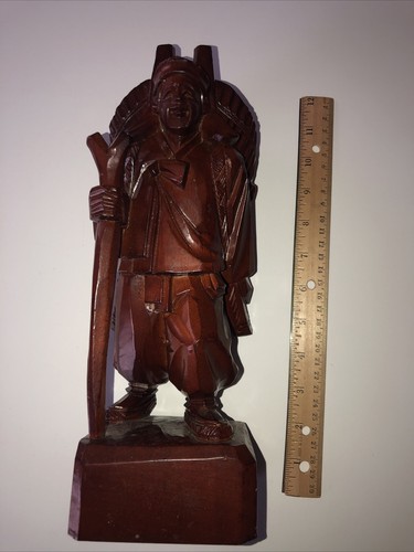 12" ASIAN STATUE Man Walking with Stick & Back Package - 第 1/7 張圖片
