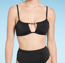 NWT Shade Shore sz 34DD Black Underwire Keyhole Gold Beads Bikini Top TT24