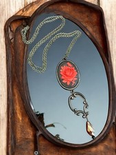 Vintage Cameo Red Rose Dangle Crystal Pendant Necklace 30