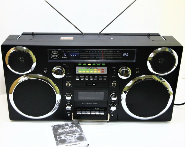 GPO Brooklyn Portable Retro Style Boombox Music System With Bluetooth Black for sale online eBay