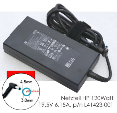HP NETZTEIL 120W 19.5V 6.15A 4,5x3mm BLAU STECKER ELITEX2G4 ENVY FOLIO N153