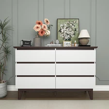 6 Drawers Dresser Wood Storage Organizer Cabinet Chest of Drawers White