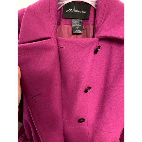 Moda International Magenta Puff Sleeve Wool Double Breasted Swing Peacoat Size 6 - Picture 5 of 8