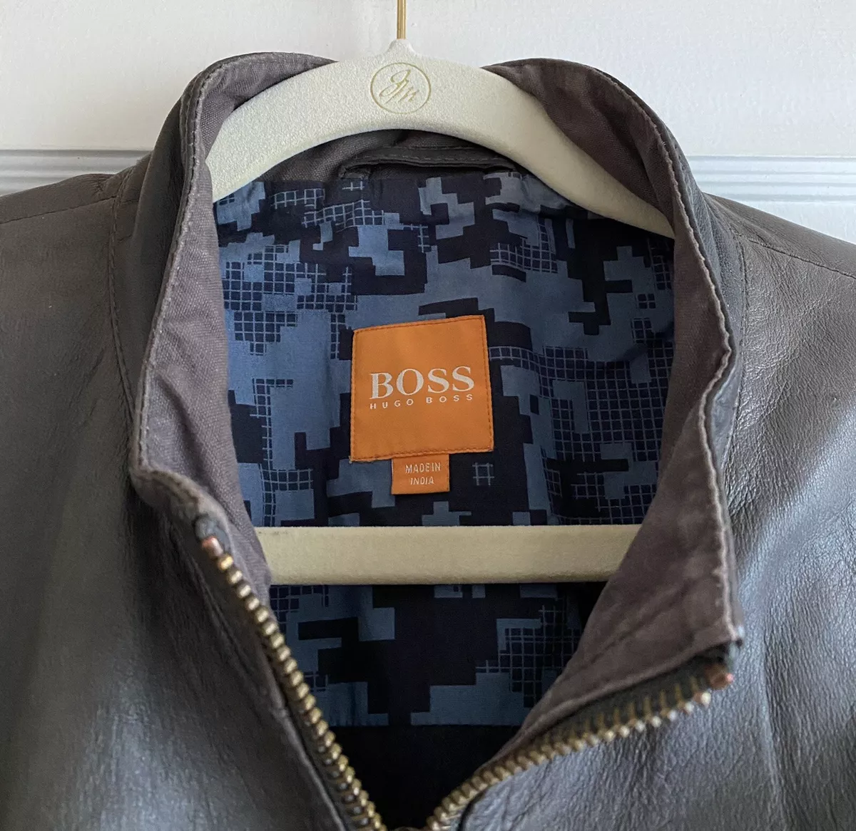 Lover spejder Mug Boss Hugo Boss Orange Label Leather Bomber Jacket Size US 40 IT 50 | eBay