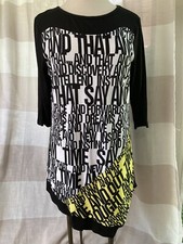 DORIS STREICH Long Tunic Top Dress Sz 40 US S/M Graphic Black White Stretch Knit