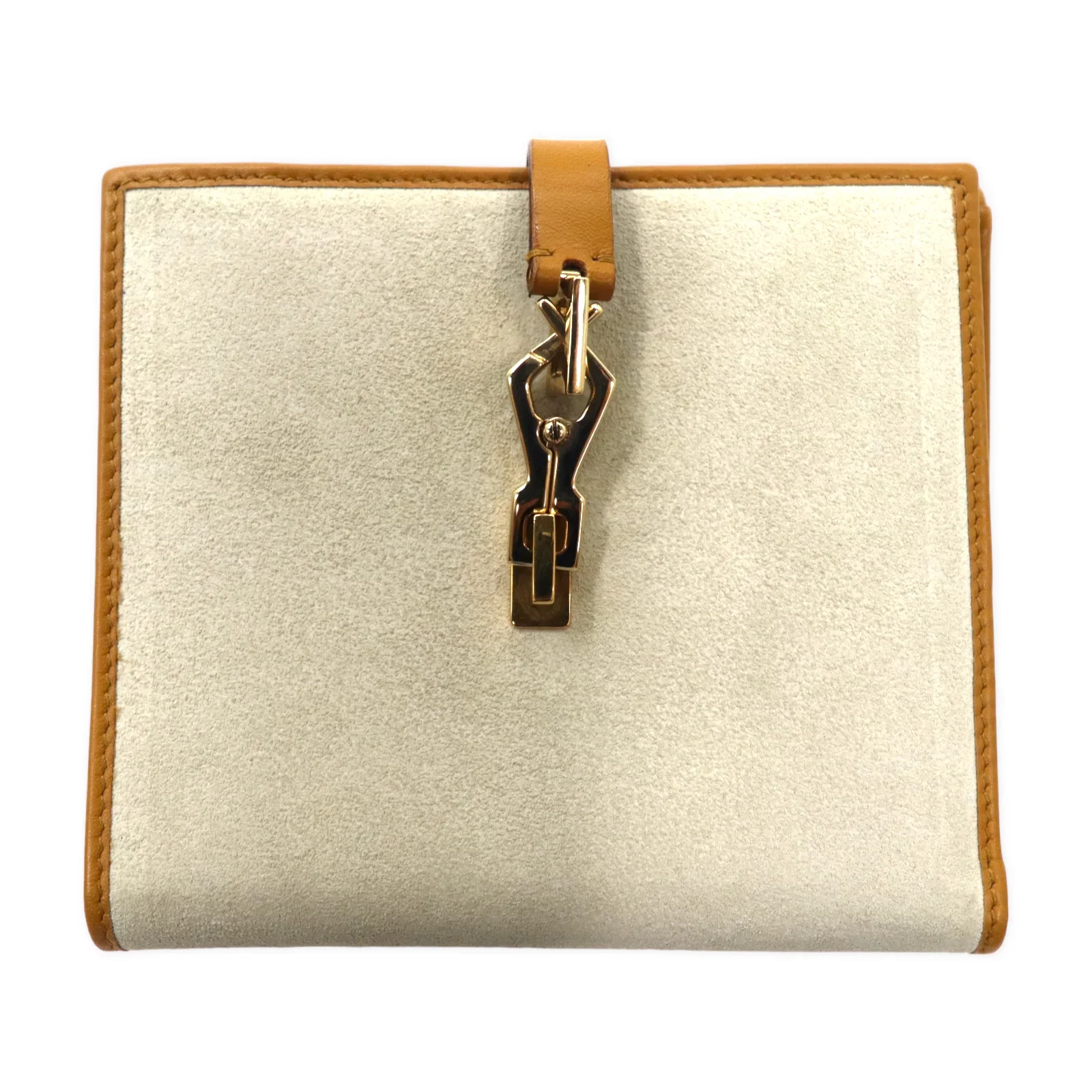 Portefeuille pliant GUCCI W Crochet Jackie beige daim cuir 035 2140 2169 fabriqué en Italie